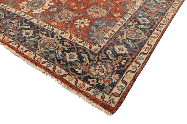 8x10 Rust, Navy, Ivory Color Hand Knotted Oushak Wool Traditional Oriental Rug