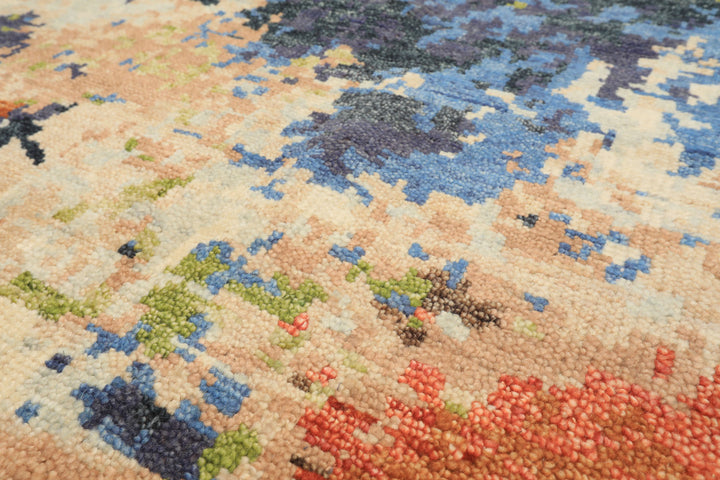 6x9 Beige, Ivory, Rust Color Hand Knotted Indo Tibetan Wool Modern & Contemporary Oriental Rug