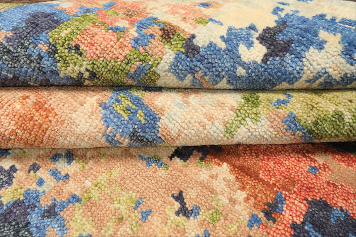 6x9 Beige, Ivory, Rust Color Hand Knotted Indo Tibetan Wool Modern & Contemporary Oriental Rug