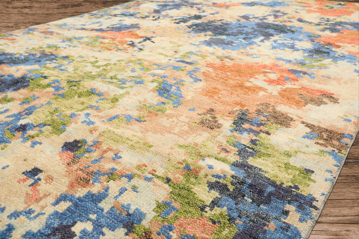 6x9 Beige, Ivory, Rust Color Hand Knotted Indo Tibetan Wool Modern & Contemporary Oriental Rug