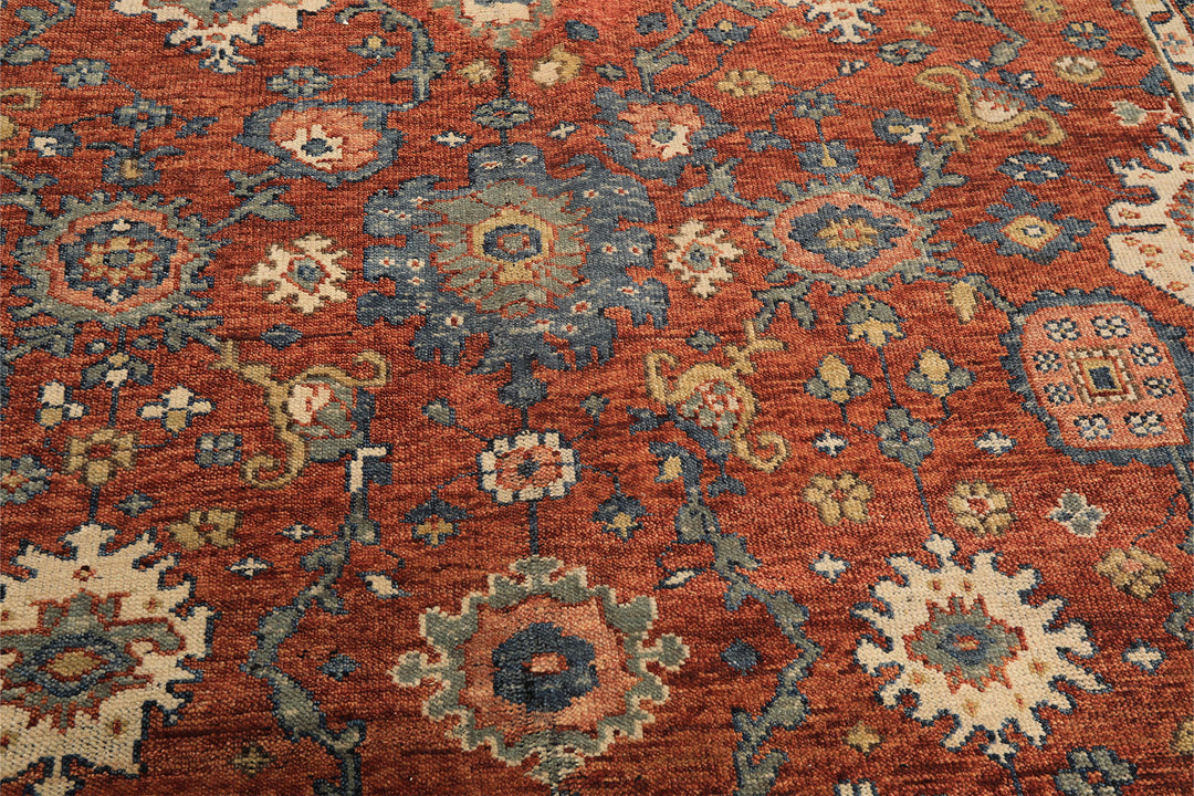 8x10 Rust, Navy, Ivory Color Hand Knotted Oushak Wool Traditional Oriental Rug