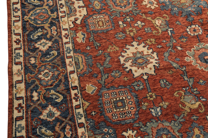 8x10 Rust, Navy, Ivory Color Hand Knotted Oushak Wool Traditional Oriental Rug