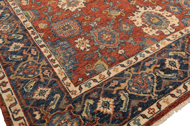 8x10 Rust, Navy, Ivory Color Hand Knotted Oushak Wool Traditional Oriental Rug