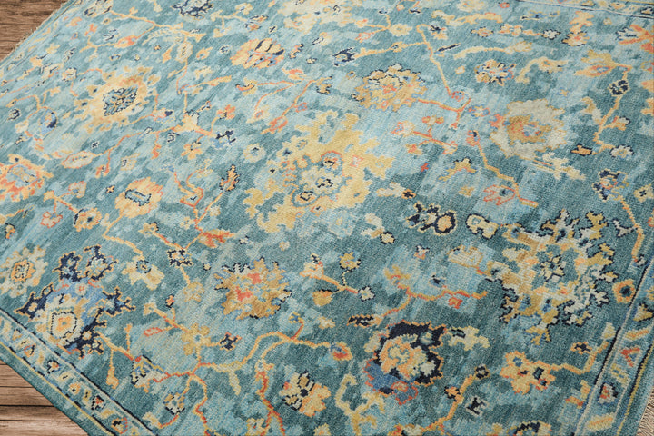 6x9 Teal, Gold, Burnt Orange Color Hand Knotted Oushak Wool Traditional Oriental Rug