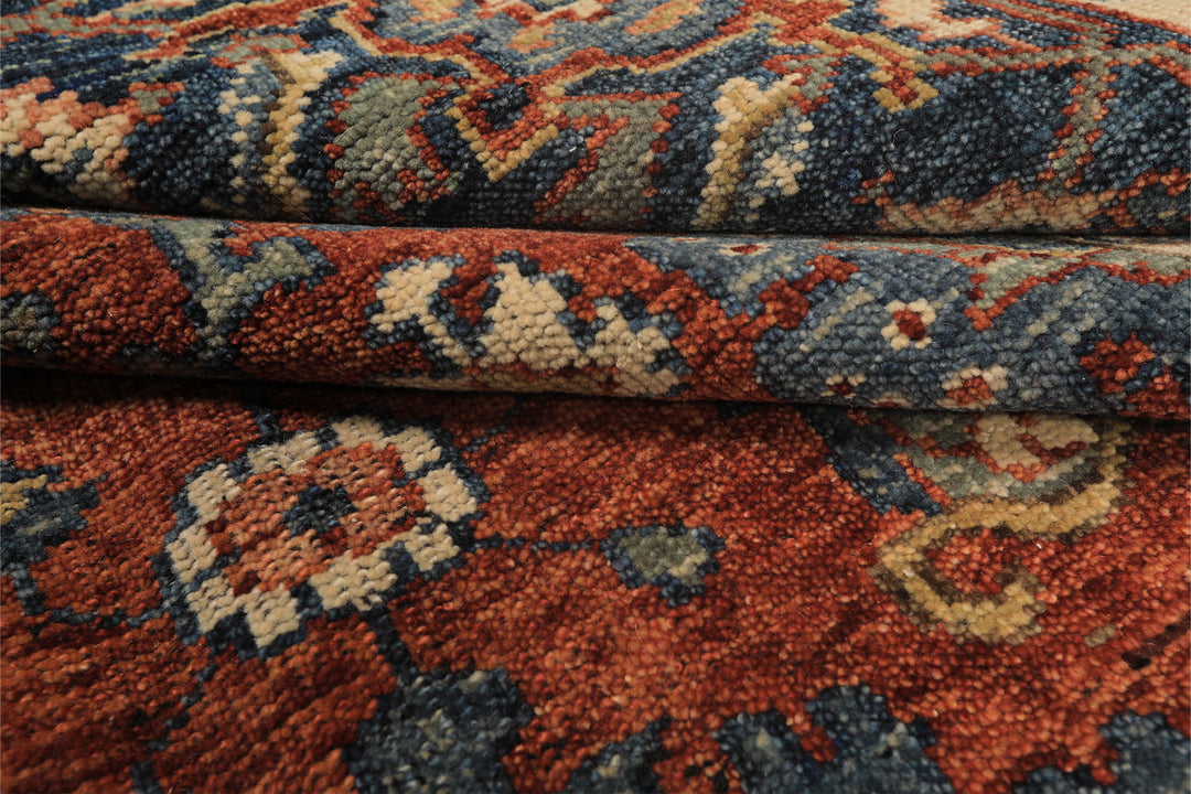8x10 Rust, Navy, Ivory Color Hand Knotted Oushak Wool Traditional Oriental Rug