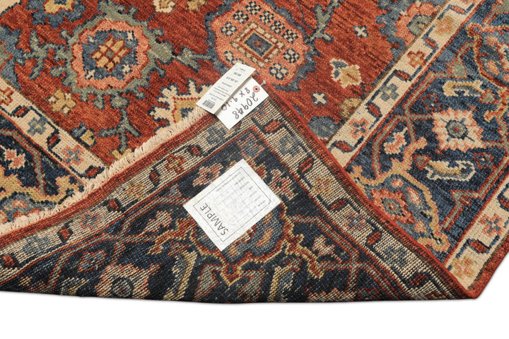 8x10 Rust, Navy, Ivory Color Hand Knotted Oushak Wool Traditional Oriental Rug