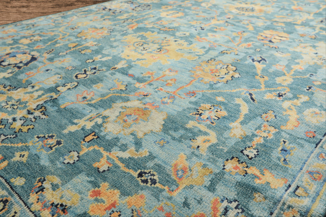 6x9 Teal, Gold, Burnt Orange Color Hand Knotted Oushak Wool Traditional Oriental Rug