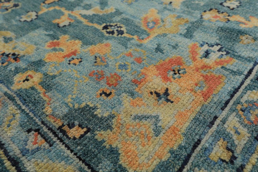 6x9 Teal, Gold, Burnt Orange Color Hand Knotted Oushak Wool Traditional Oriental Rug