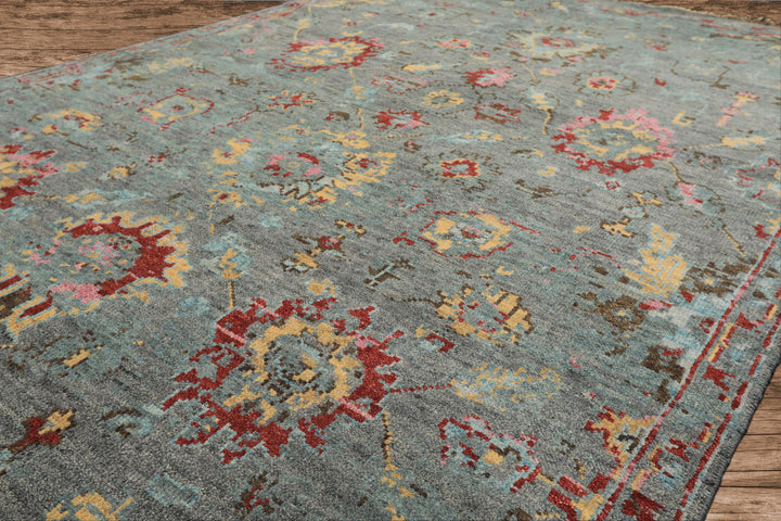 6x9 Gray, Aqua, Pink Color Hand Knotted Oushak Wool Traditional Oriental Rug