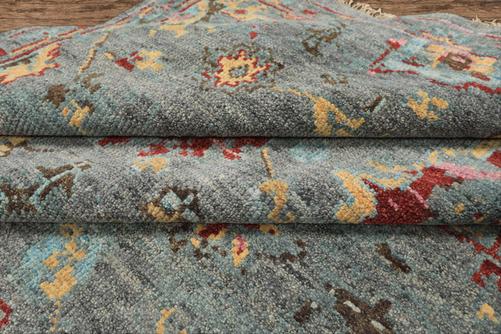 6x9 Gray, Aqua, Pink Color Hand Knotted Oushak Wool Traditional Oriental Rug