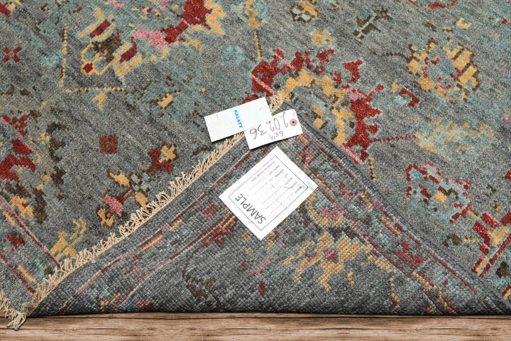 6x9 Gray, Aqua, Pink Color Hand Knotted Oushak Wool Traditional Oriental Rug