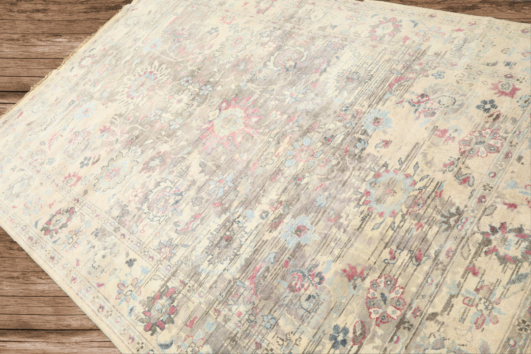 6x9 Taupe, Gray, Ivory Color Hand Knotted Oushak Wool Transitional Oriental Rug