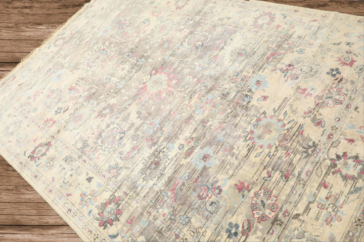 6x9 Taupe, Gray, Ivory Color Hand Knotted Oushak Wool Transitional Oriental Rug