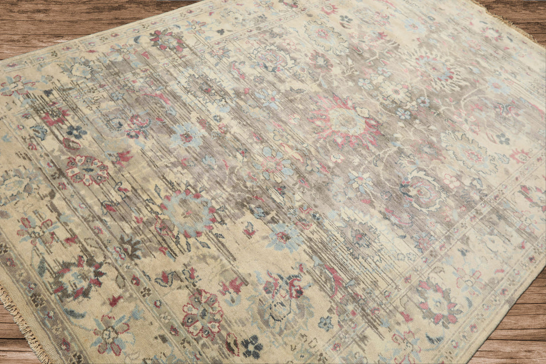 6x9 Taupe, Gray, Ivory Color Hand Knotted Oushak Wool Transitional Oriental Rug