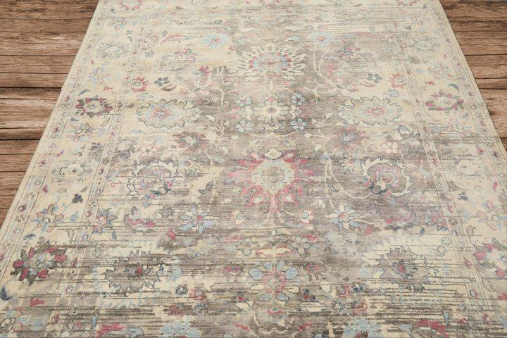 6x9 Taupe, Gray, Ivory Color Hand Knotted Oushak Wool Transitional Oriental Rug