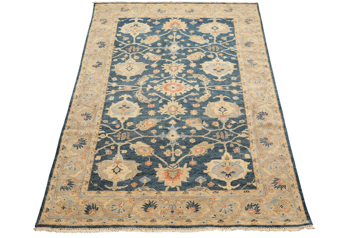 6x9 Navy, Gray, Beige Color Hand Knotted Oushak Wool Traditional Oriental Rug