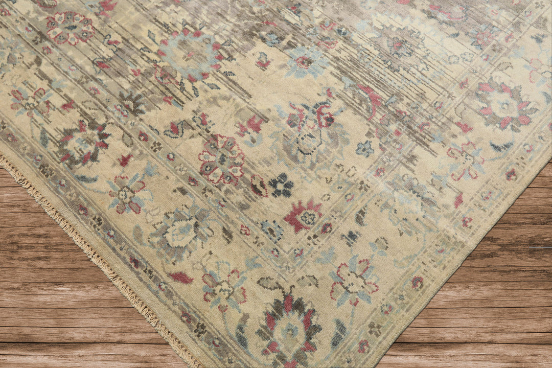 6x9 Taupe, Gray, Ivory Color Hand Knotted Oushak Wool Transitional Oriental Rug