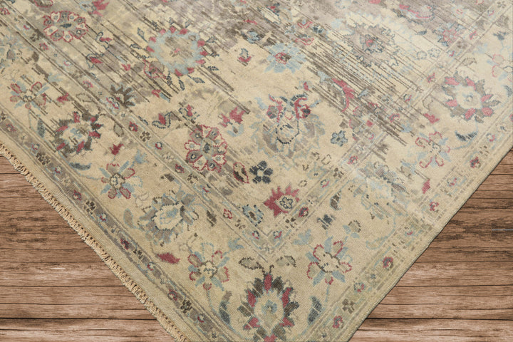 6x9 Taupe, Gray, Ivory Color Hand Knotted Oushak Wool Transitional Oriental Rug