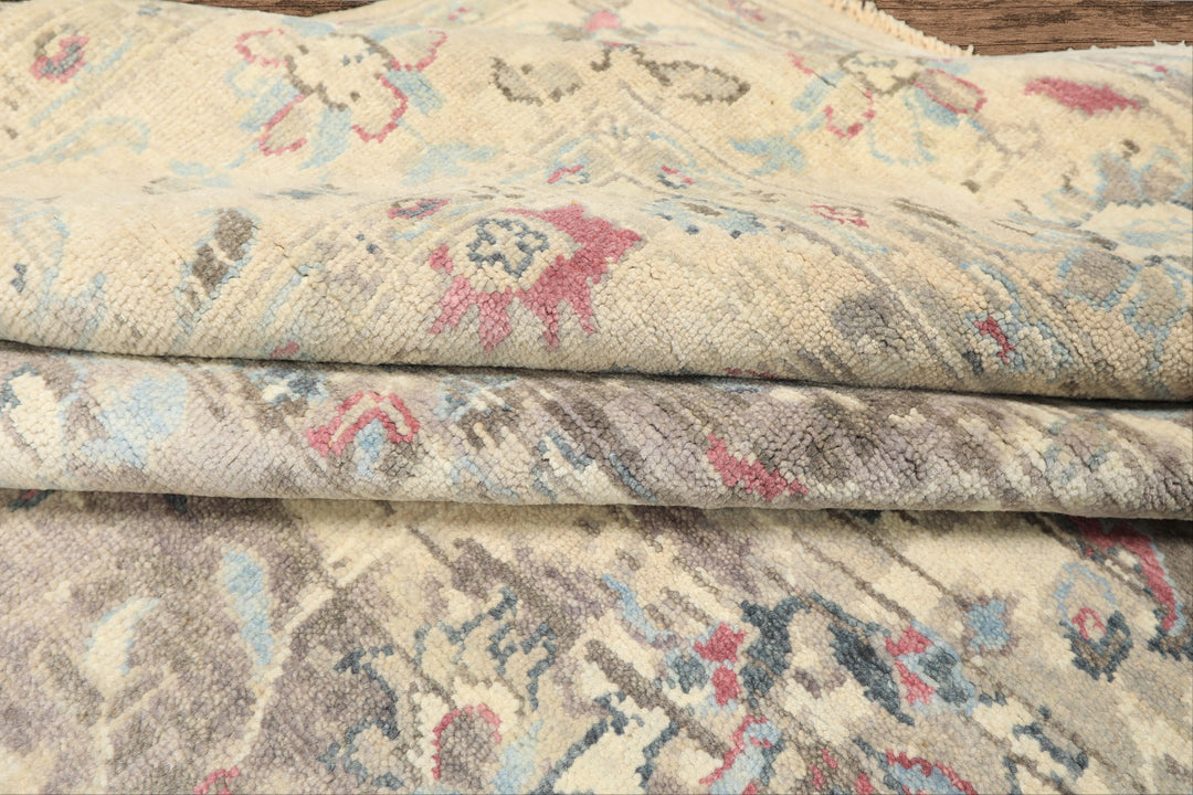6x9 Taupe, Gray, Ivory Color Hand Knotted Oushak Wool Transitional Oriental Rug