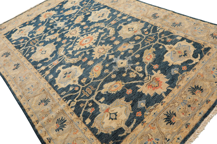 6x9 Navy, Gray, Beige Color Hand Knotted Oushak Wool Traditional Oriental Rug