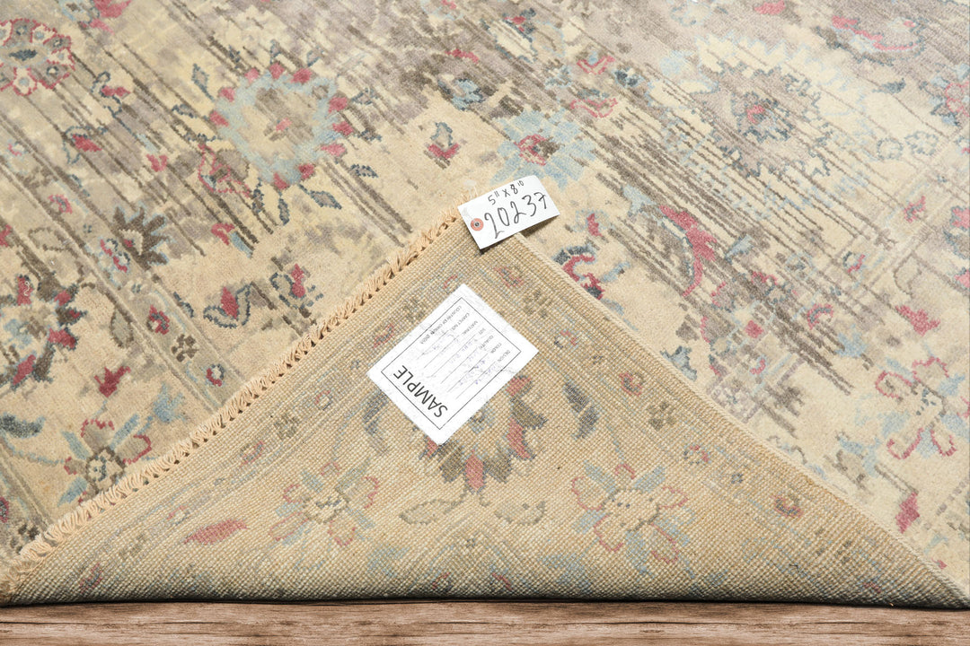 6x9 Taupe, Gray, Ivory Color Hand Knotted Oushak Wool Transitional Oriental Rug