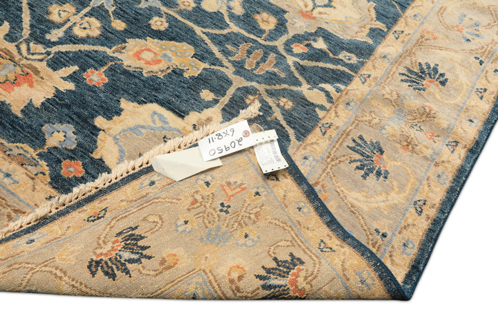 6x9 Navy, Gray, Beige Color Hand Knotted Oushak Wool Traditional Oriental Rug