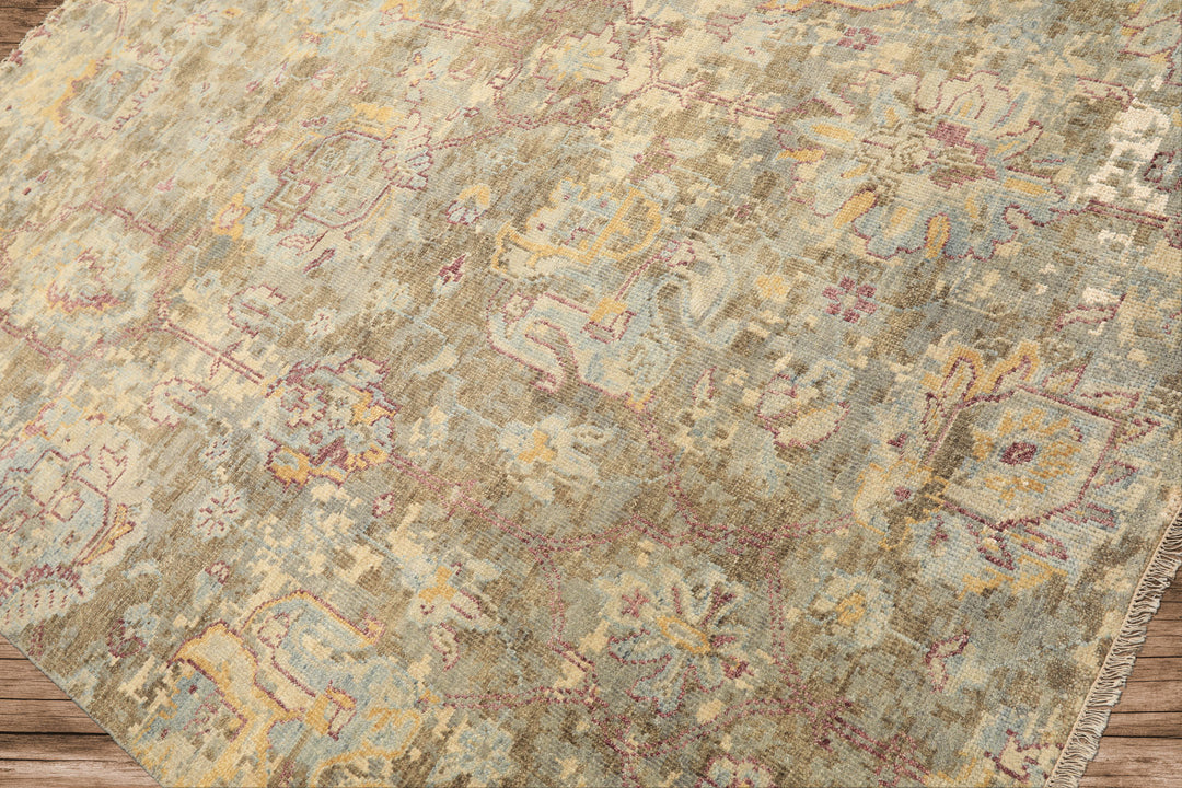 6x9 Beige, Moss, Aqua Color Hand Knotted Oushak Wool Traditional Oriental Rug