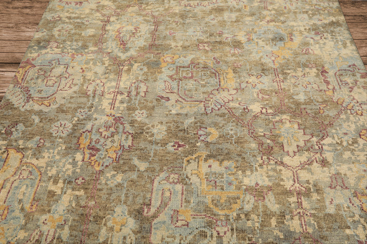 6x9 Beige, Moss, Aqua Color Hand Knotted Oushak Wool Traditional Oriental Rug