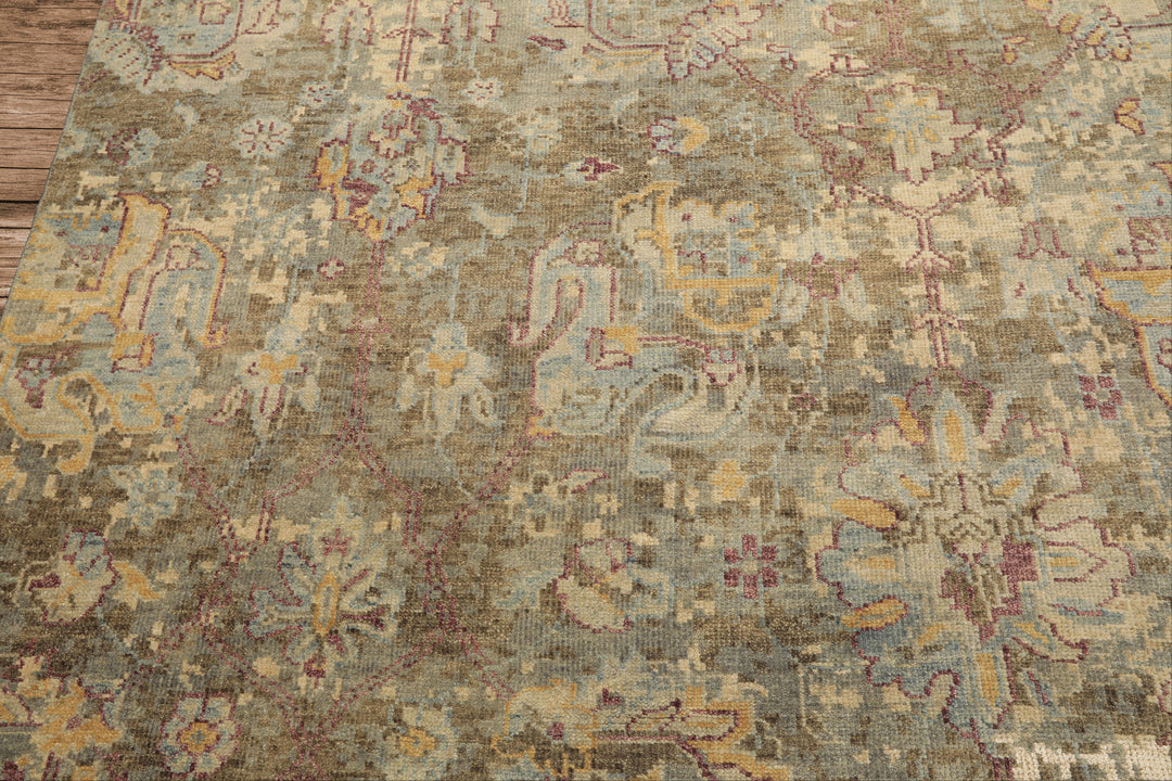6x9 Beige, Moss, Aqua Color Hand Knotted Oushak Wool Traditional Oriental Rug