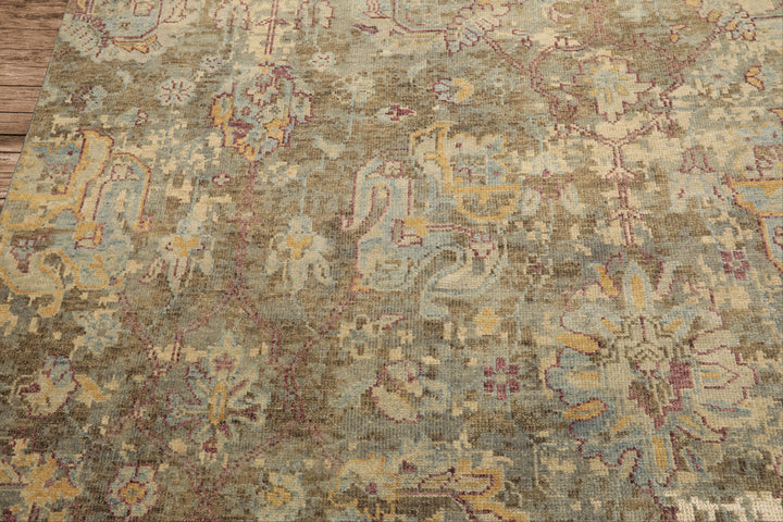 6x9 Beige, Moss, Aqua Color Hand Knotted Oushak Wool Traditional Oriental Rug