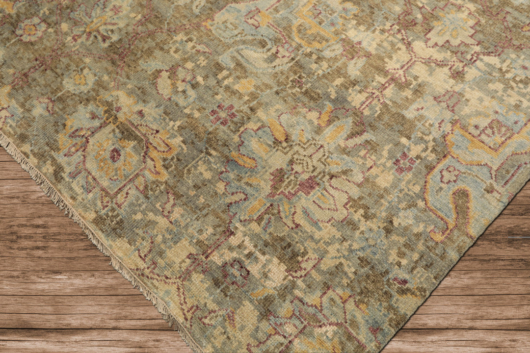 6x9 Beige, Moss, Aqua Color Hand Knotted Oushak Wool Traditional Oriental Rug