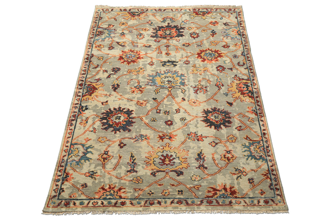 6x9 Gray, Beige, Gold Color Hand Knotted Oushak Wool Arts &amp; Crafts Oriental Rug