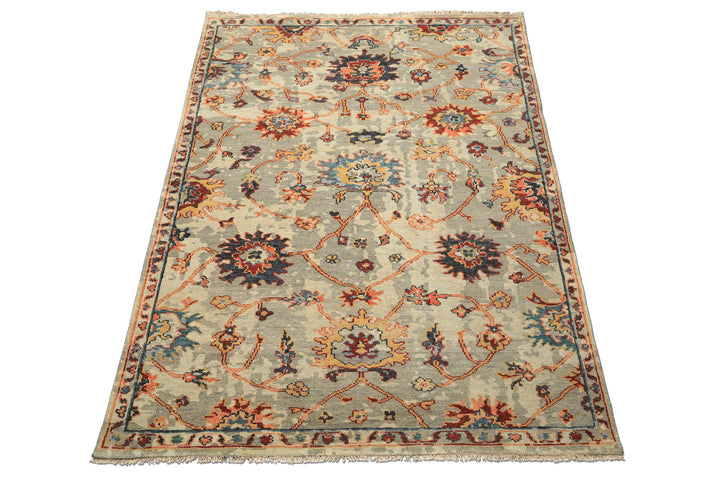 6x9 Gray, Beige, Gold Color Hand Knotted Oushak Wool Arts &amp; Crafts Oriental Rug