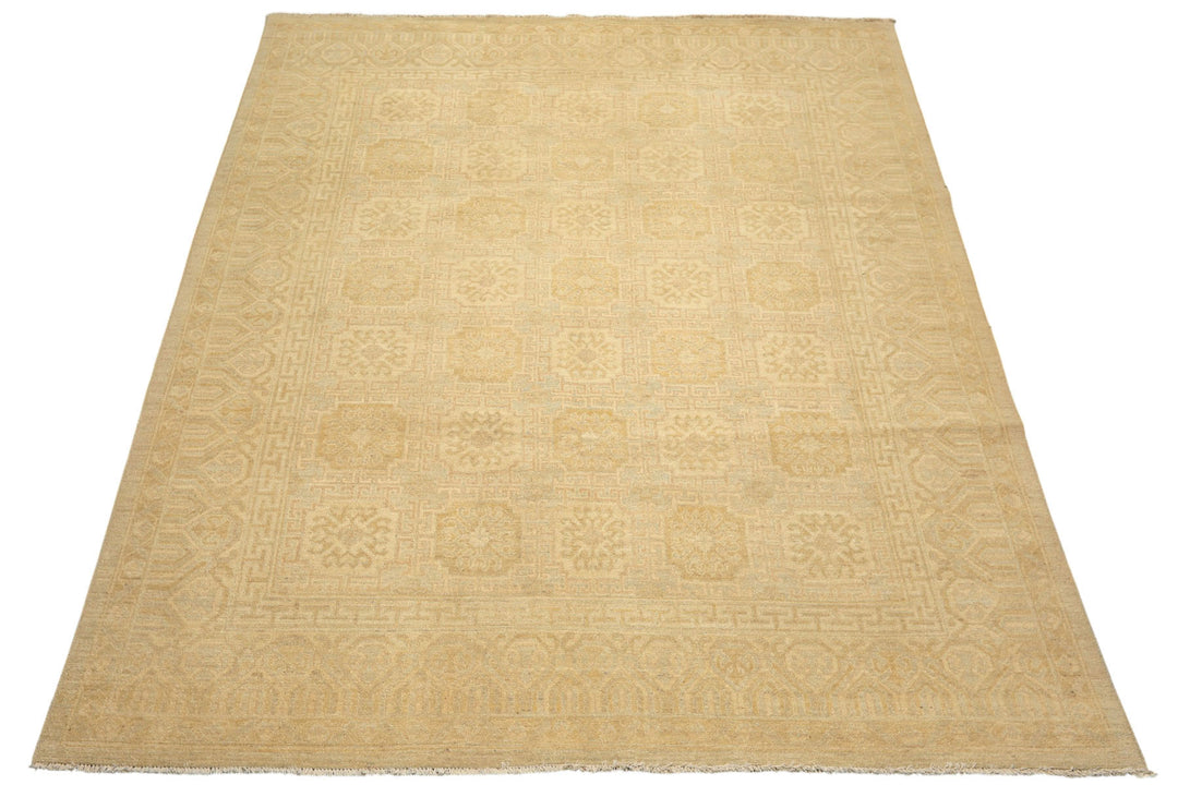 8x10 Beige, Tan, Celadon Color Hand Knotted Oushak Wool Transitional Oriental Rug