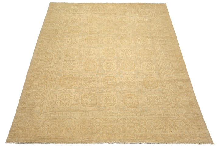 8x10 Beige, Tan, Celadon Color Hand Knotted Oushak Wool Transitional Oriental Rug