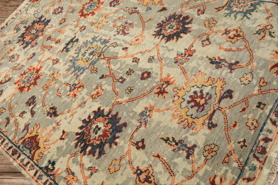 6x9 Gray, Beige, Gold Color Hand Knotted Oushak Wool Arts &amp; Crafts Oriental Rug