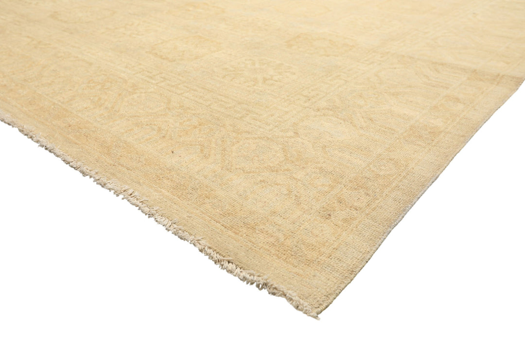 8x10 Beige, Tan, Celadon Color Hand Knotted Oushak Wool Transitional Oriental Rug