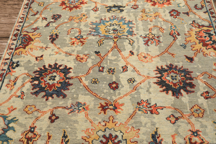 6x9 Gray, Beige, Gold Color Hand Knotted Oushak Wool Arts &amp; Crafts Oriental Rug