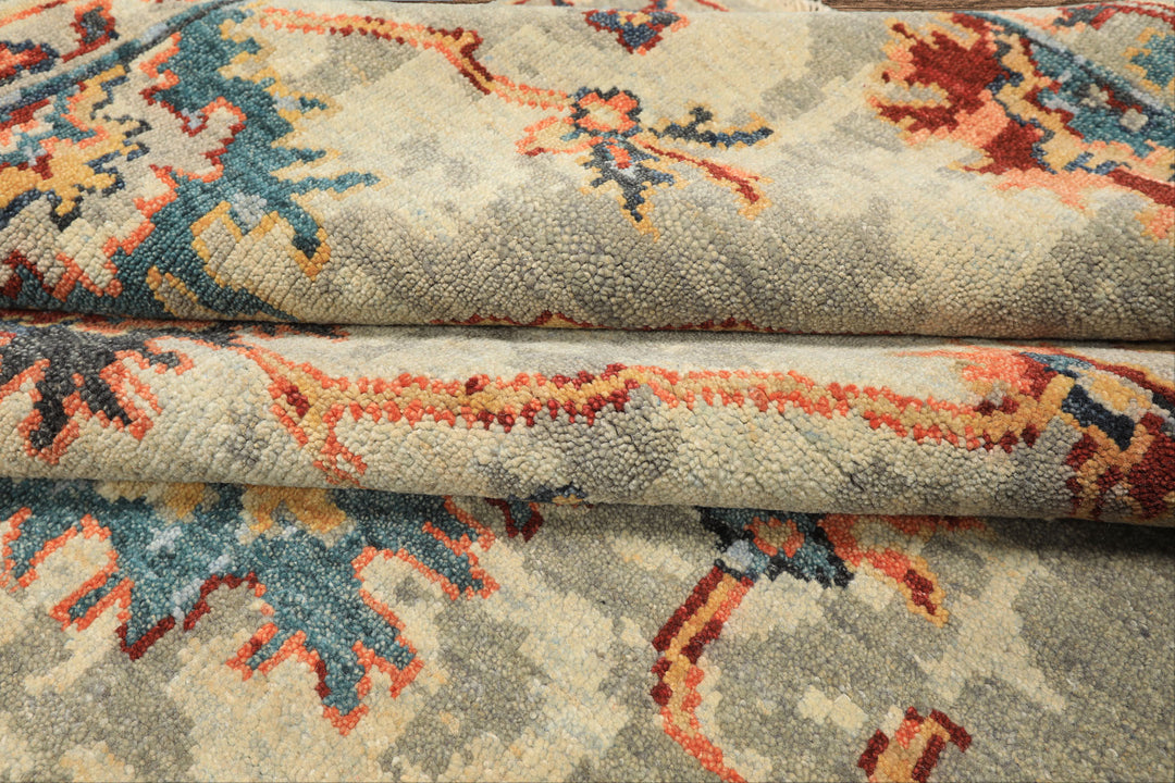 6x9 Gray, Beige, Gold Color Hand Knotted Oushak Wool Arts &amp; Crafts Oriental Rug