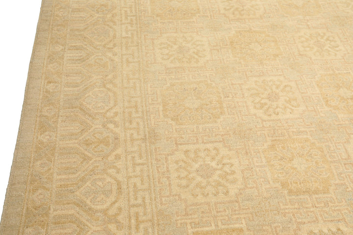 8x10 Beige, Tan, Celadon Color Hand Knotted Oushak Wool Transitional Oriental Rug