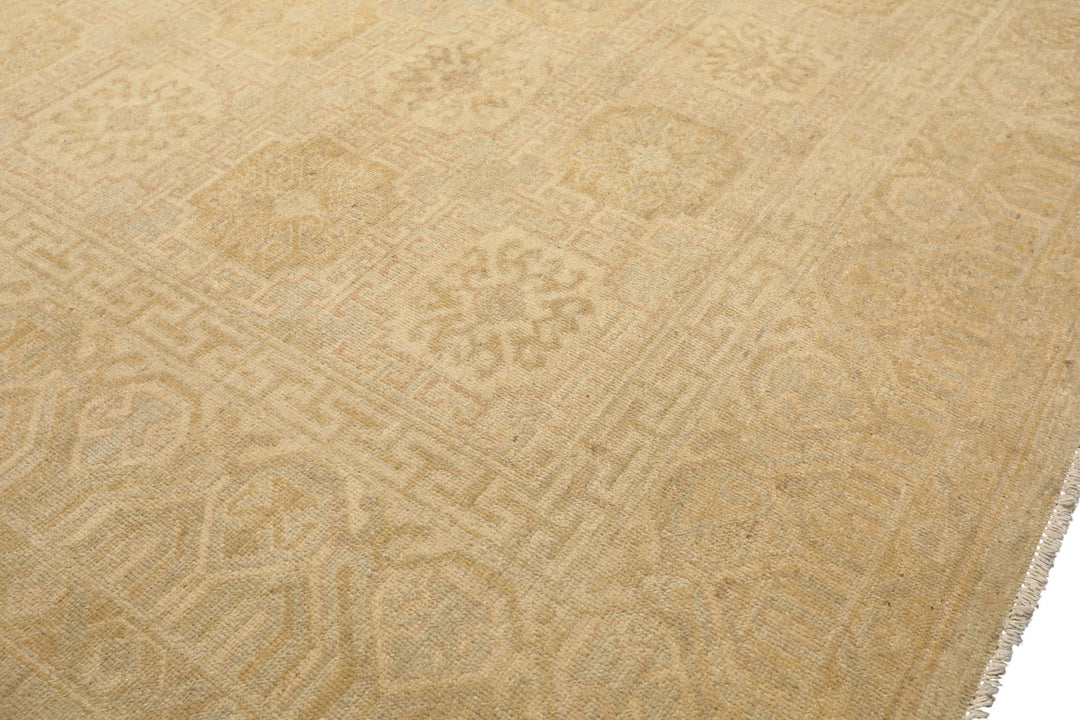 8x10 Beige, Tan, Celadon Color Hand Knotted Oushak Wool Transitional Oriental Rug