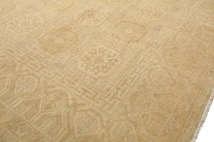 8x10 Beige, Tan, Celadon Color Hand Knotted Oushak Wool Transitional Oriental Rug