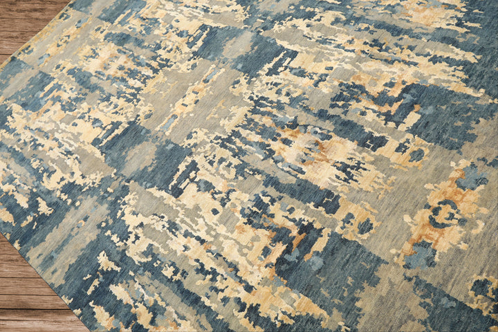 6x9 Gray, Aqua, Ivory Color Hand Knotted Indo Tibetan Wool & Bamboo Silk Modern & Contemporary Oriental Rug