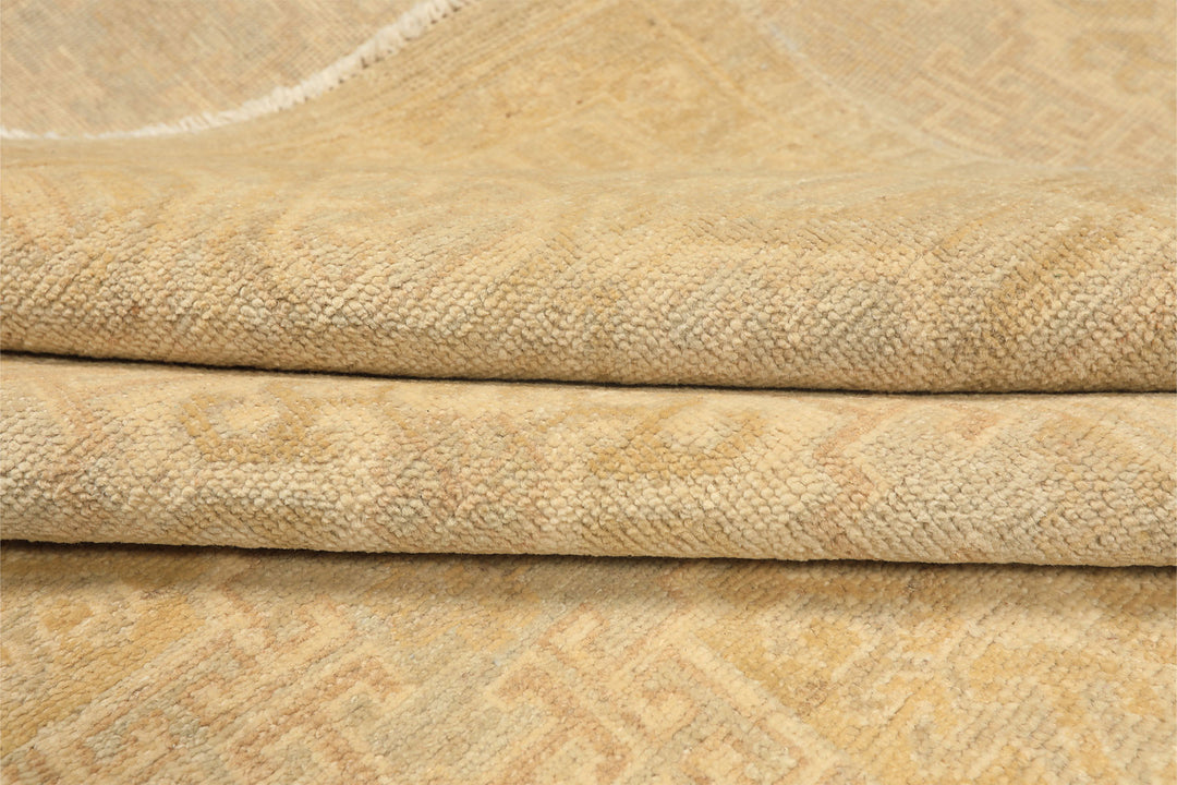 8x10 Beige, Tan, Celadon Color Hand Knotted Oushak Wool Transitional Oriental Rug