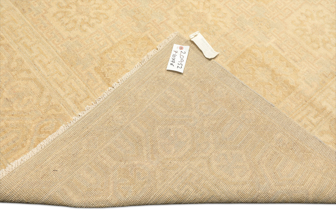 8x10 Beige, Tan, Celadon Color Hand Knotted Oushak Wool Transitional Oriental Rug