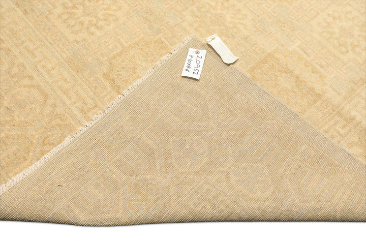 8x10 Beige, Tan, Celadon Color Hand Knotted Oushak Wool Transitional Oriental Rug
