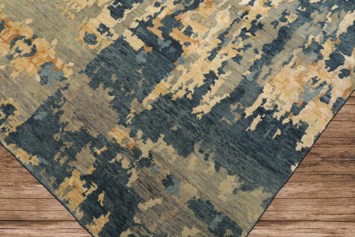 6x9 Gray, Aqua, Ivory Color Hand Knotted Indo Tibetan Wool & Bamboo Silk Modern & Contemporary Oriental Rug