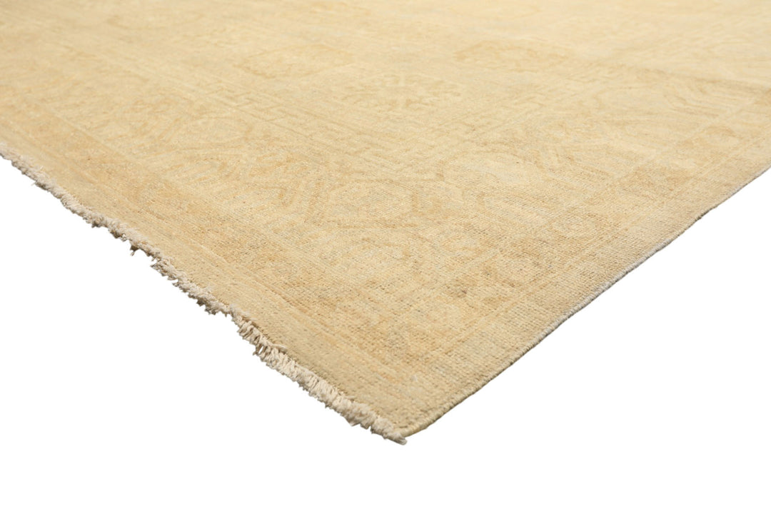 8x10 Beige, Tan, Celadon Color Hand Knotted Oushak Wool Transitional Oriental Rug