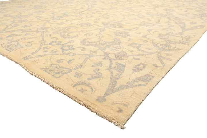 8x10 Ivory, Gray, Teal Color Hand Knotted Peshawar Wool Transitional Oriental Rug