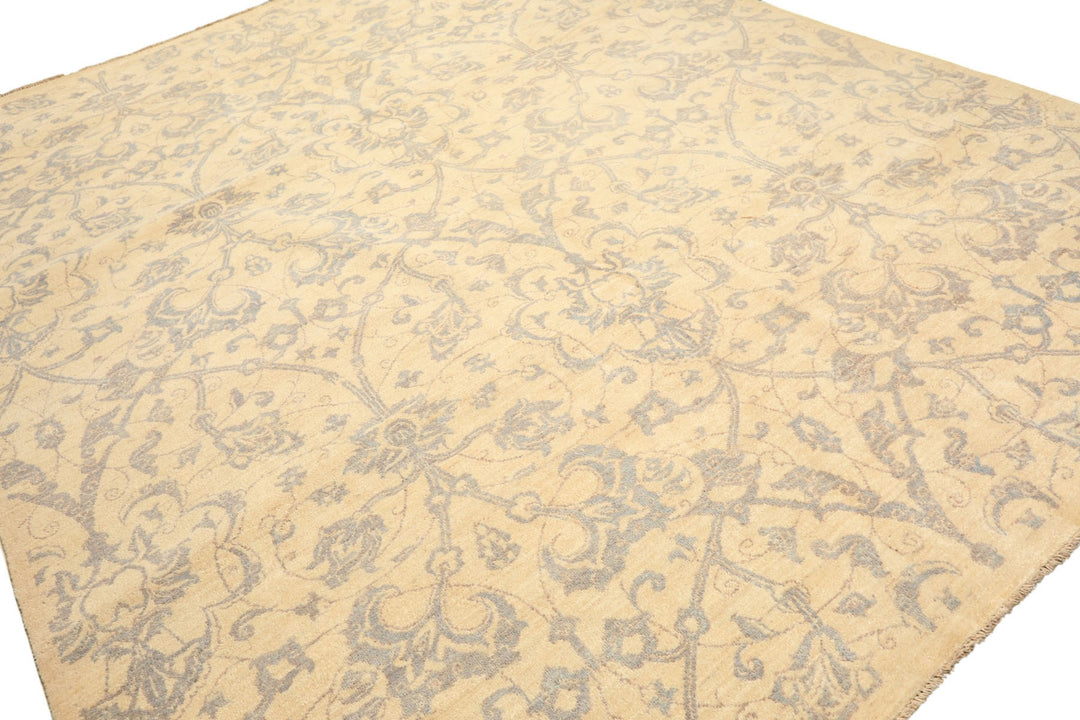 8x10 Ivory, Gray, Teal Color Hand Knotted Peshawar Wool Transitional Oriental Rug